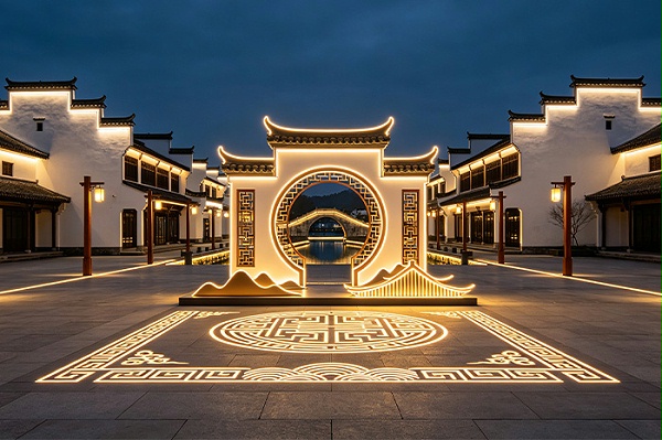 摒弃同质化灯光，景区灯光亮化结合徽派古建文化打造特色夜景