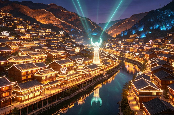 把赛博朋克搬进苗寨？景区灯光亮化这样玩转民族风