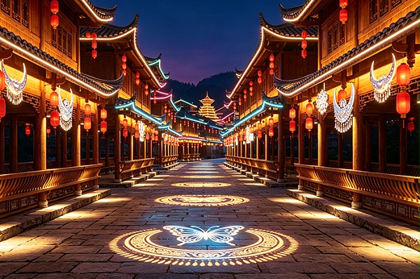 把赛博朋克搬进苗寨？景区灯光亮化这样玩转民族风