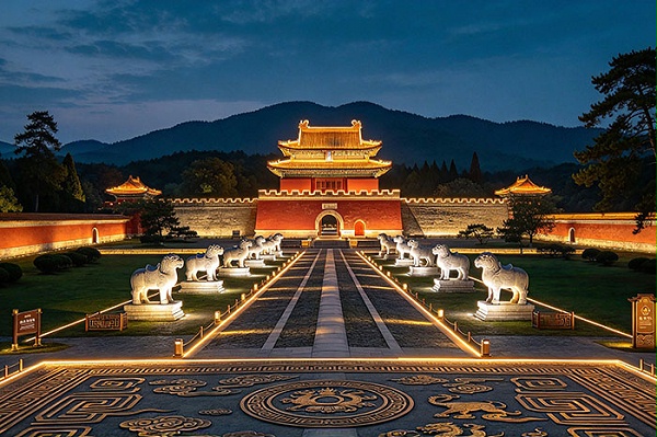 湖北明显陵夜间无看点，景区灯光亮化结合明陵礼制激活古陵夜游